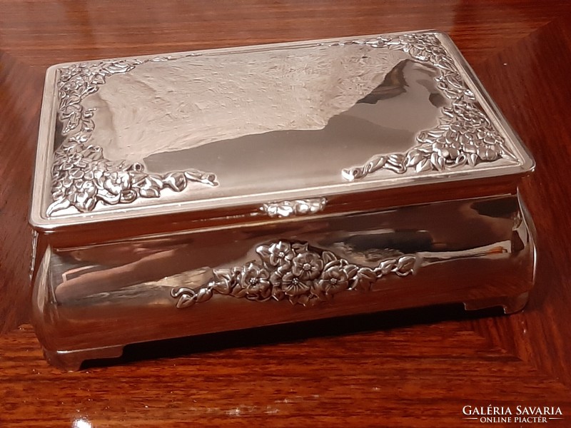 Wonderful large silver-plated jewelry box with plush lining inside