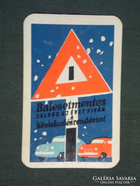 Kártyanaptár, Rendőrség közlekedésrendészet ,grafikai rajzos,ünnepi,újév,autó, 1961 ,  (1)