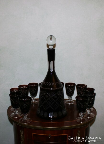 Incomparably beautiful 12-person flawless short drink crystal glass set + brandy holder