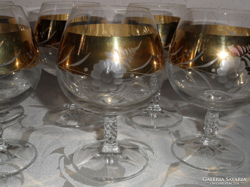 Bohemia polished glass whiskey glass with gold pattern (6 pcs.)