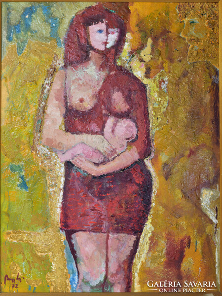 Csákvári Nagy Lajos (1923-2014) Ifjú mama olajfestmény 60x45cm