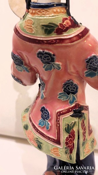 Jelzett, kínai, hibátlan, hölgy tükörrel porcelán szobrot, 28x14x8 cm