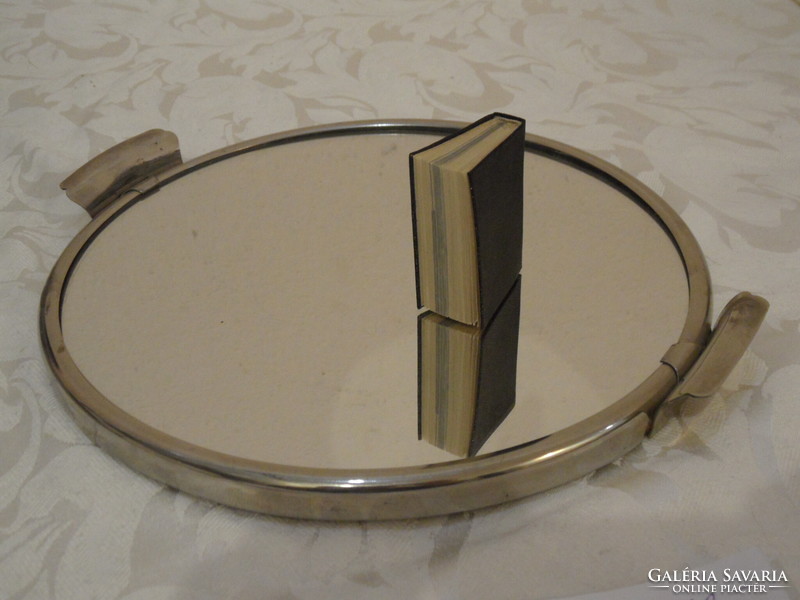Art deco round mirror tray, cake plate