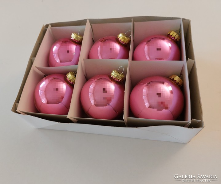 Üveg karácsonyfadísz rózsaszín gömb üvegdísz 6 db