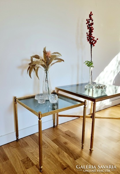 Vintage arany kisasztal, üvegasztal
