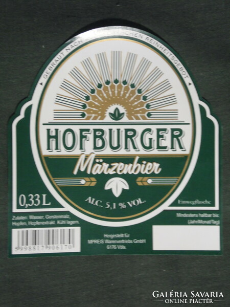 Sör címke, sörgyár, sörfözde, Hofburger Marzenbier