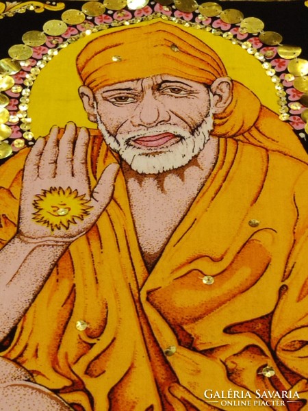 Original Indian canvas painted sai baba batik wall picture from India