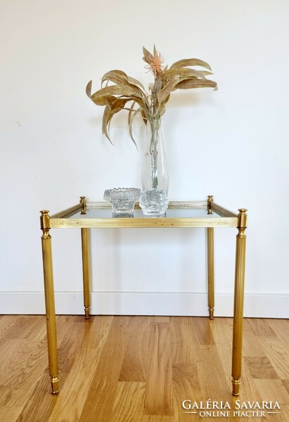 Vintage arany kisasztal, üvegasztal