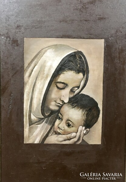 Mother and child oil, wood fiber painting in a matching gilded frame! 70X50 cm!!