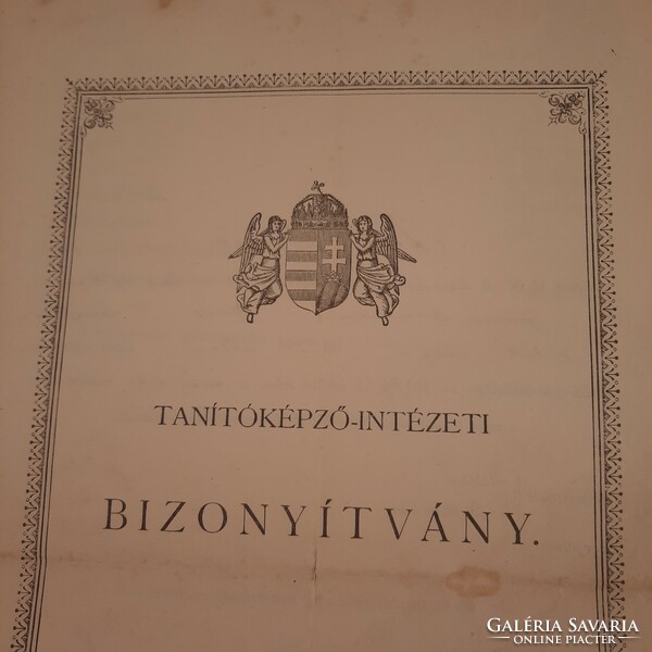 Lévai Magyar Királyi Állami Tanítóképző-Intézet Bizonyítványa 1908.