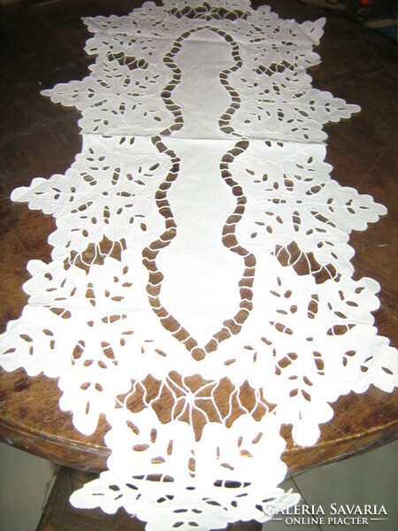 Beautiful special white madeira embroidered tablecloth