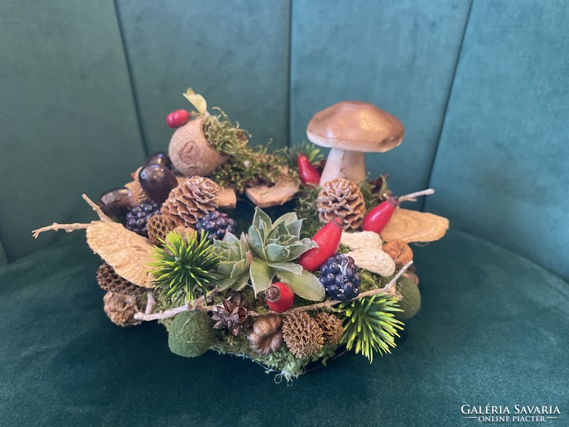 Mushroom autumn table decoration with boletus, unique needlework
