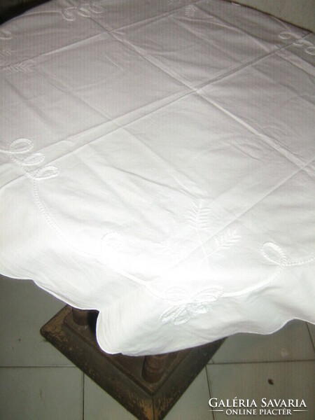 Beautiful sewn embroidered white tablecloth