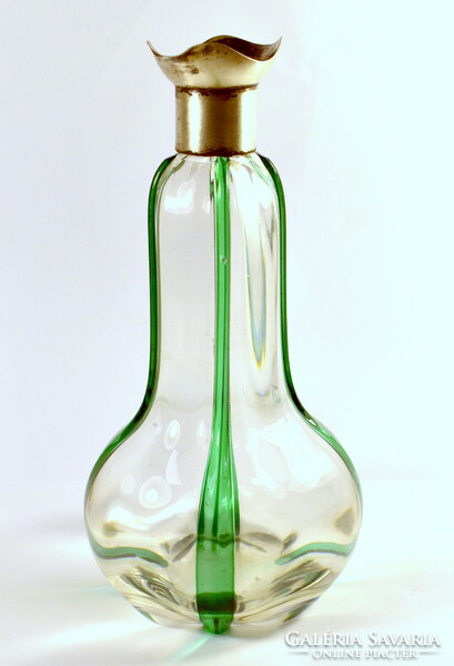 1899 Datál Polished green glass liqueur bottle with silver marked collar