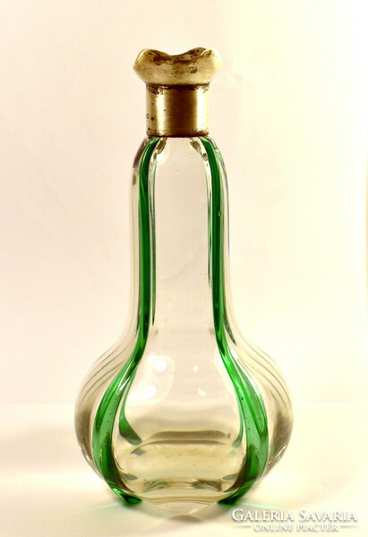 1899 Datál Polished green glass liqueur bottle with silver marked collar
