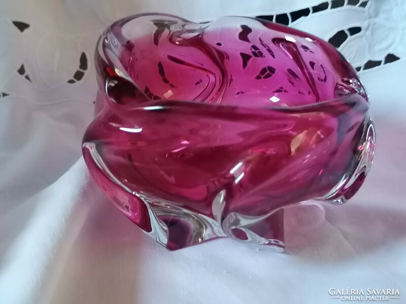 Modern bohemian corrugated glass bowl from the chriska glass factory, from the early sixties