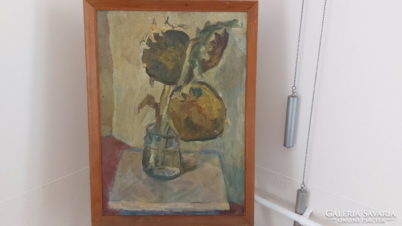 (K) Zoltán Thuróczy sunflower still life painting with frame 54x75 cm