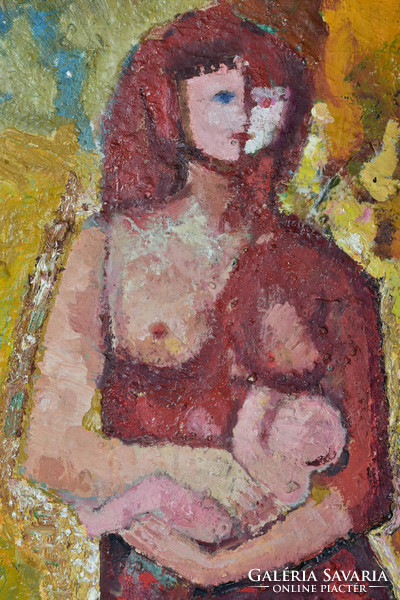 Csákvári Nagy Lajos (1923-2014) Ifjú mama olajfestmény 60x45cm