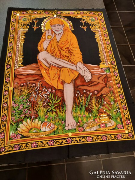 Original Indian canvas painted sai baba batik wall picture from India