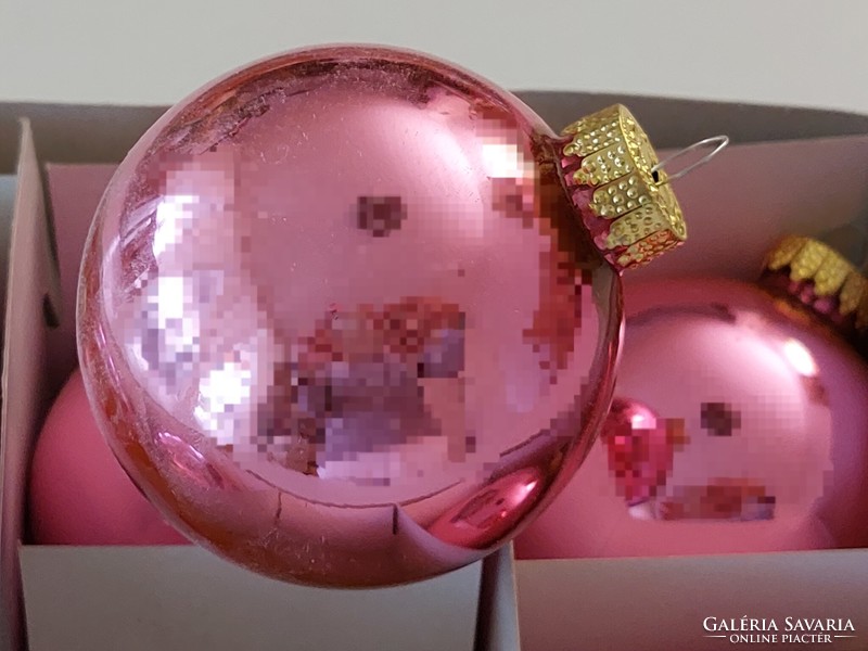Üveg karácsonyfadísz rózsaszín gömb üvegdísz 6 db