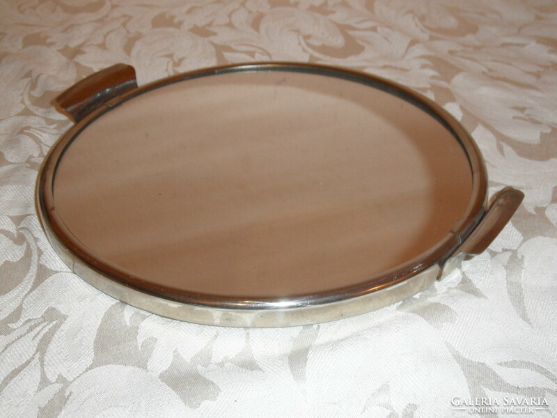 Art deco round mirror tray, cake plate