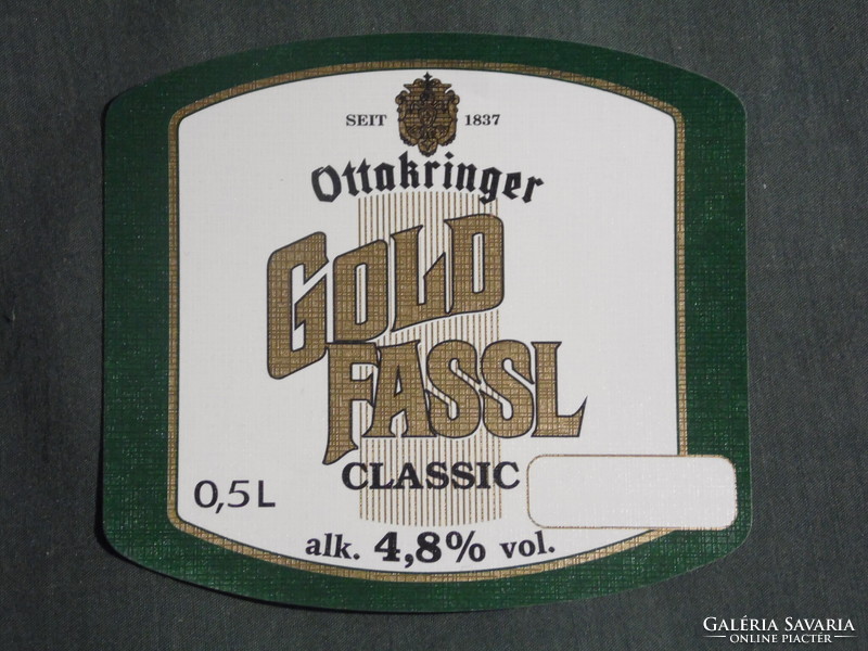 Beer label, Hungarian breweries, ottakringer gold fassl