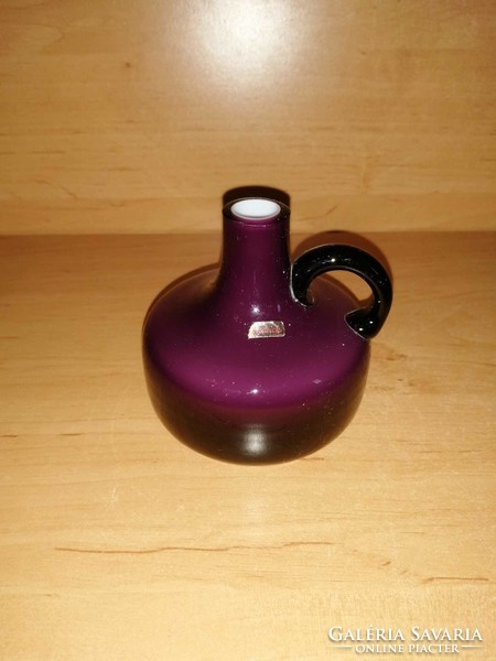 Marked theresienthal bavarian glass two-layer purple vase with handles - 8.5 cm high (23/d)