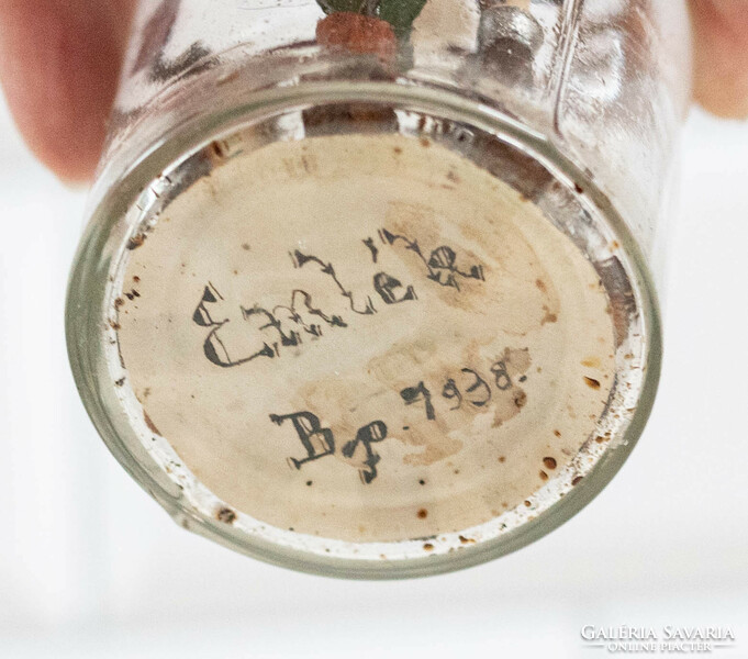 Old handmade patience glass with Christ and cross - bottle, flask