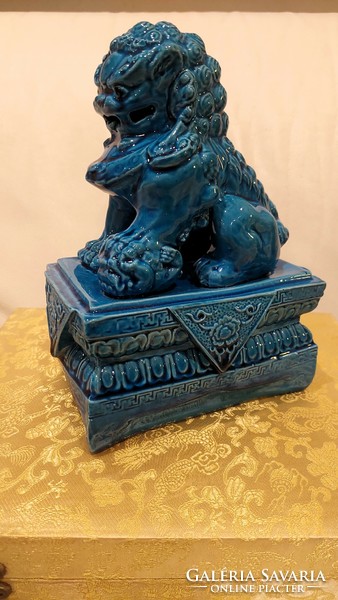 Marked Chinese, blue, foo dog porcelain statue in gift box, with bag, flawless, can be given as a gift