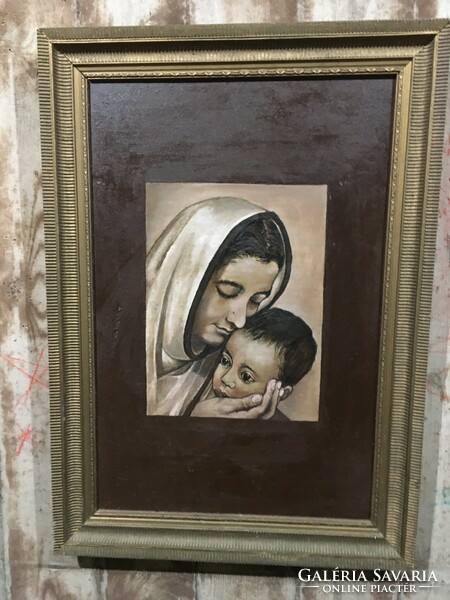 Mother and child oil, wood fiber painting in a matching gilded frame! 70X50 cm!!