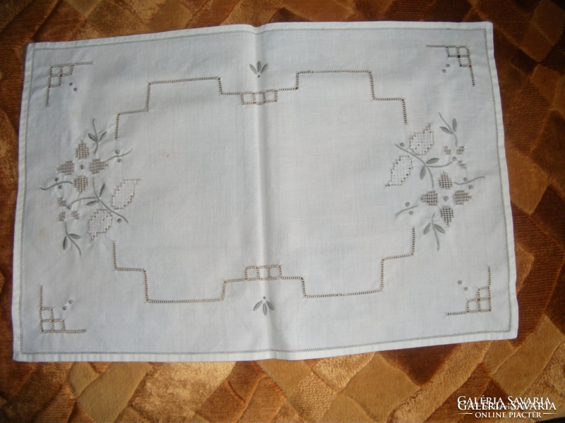 Antique, embroidered, azure small tablecloth, not used, size.40 X 27 cm