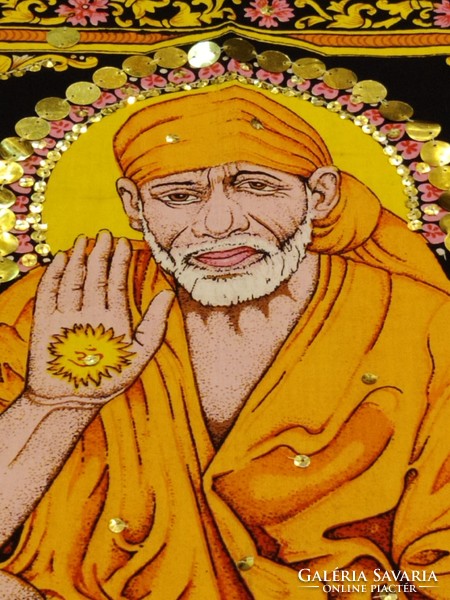 Original Indian canvas painted sai baba batik wall picture from India