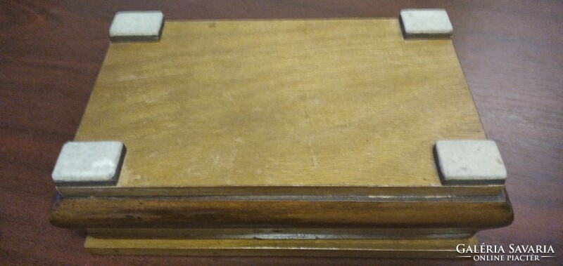 Old inlaid wooden box, sewing box.