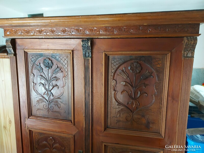 German pewter floral cabinet with shelves