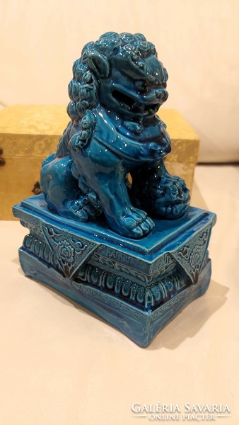 Marked Chinese, blue, foo dog porcelain statue in gift box, with bag, flawless, can be given as a gift