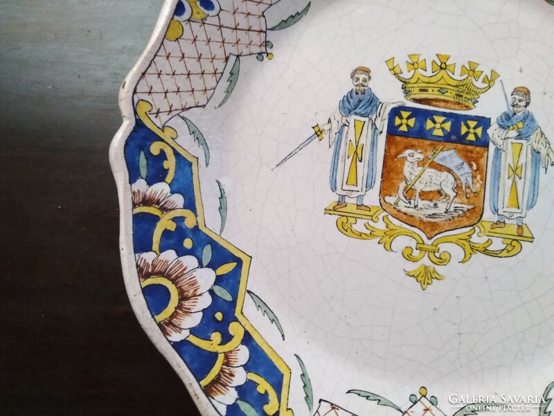 Antique French faience plate with coat of arms