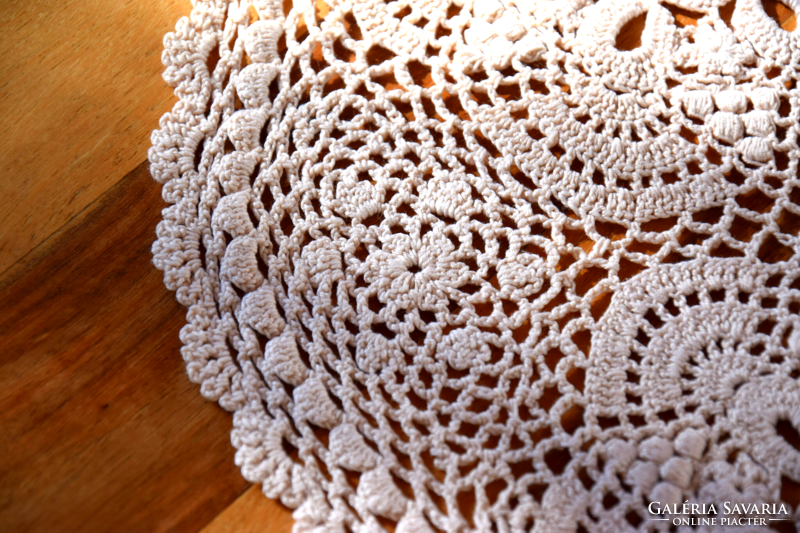 Old hand-crocheted round tablecloth table center table beige 54 cm diameter