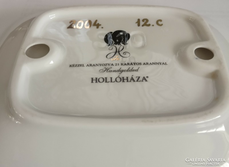 Szász Endre hollóházi porcelán tál 21K kézi aranyozással