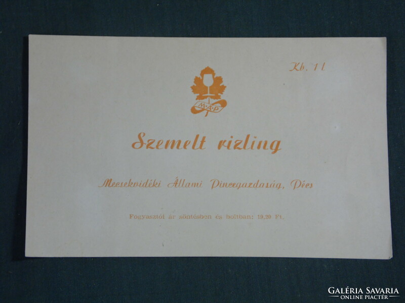 Wine label, Mecsekvidék wine farm, Pécs, selected Riesling