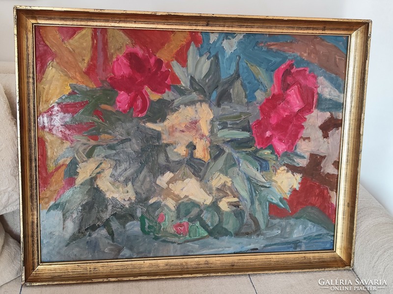 Rural brigitta: flower still life, wood fiber, oil, gallery shoulders