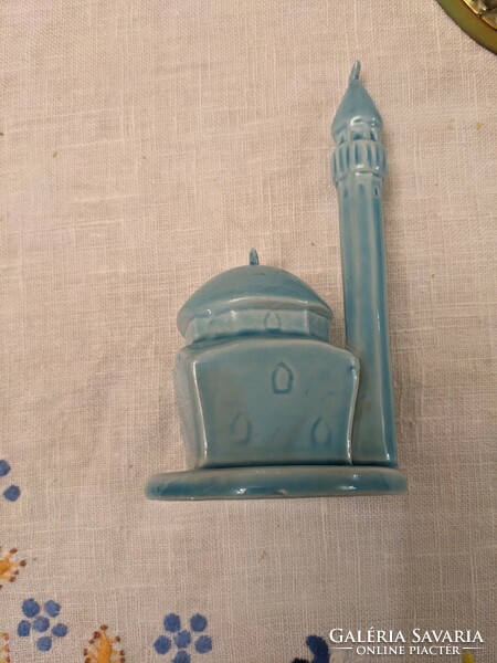 Zsolnay blue Pécs mosque with minaret approx. 14 cm