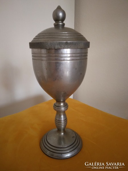 Antique pharmacy mortar, material copper, nickel-plated, height 22 cm, diameter 9 cm, weight 140 dkg