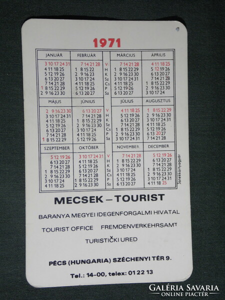 Kártyanaptár,Mecsek Tourist iroda,Abaliget,grafikai rajzos, erotikus női modell, 1971 ,   (2)