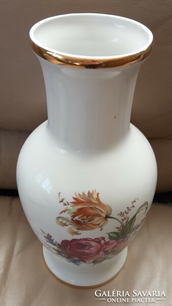 Régi Hollóházi nagyméretű 35 cm virágdíszes porcelán váza