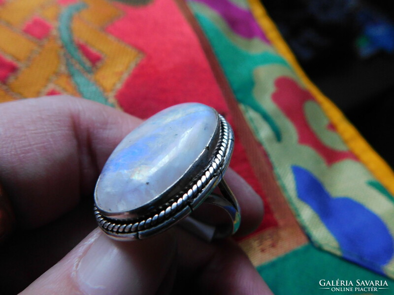 Rainbow moonstone marked 925, silver ring 57 18mm