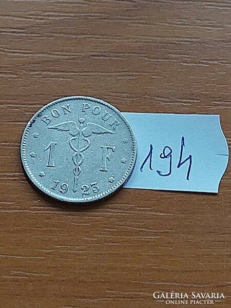 Belgium belgique 1 franc 1923 bon pour, nickel, i. King Albert 194