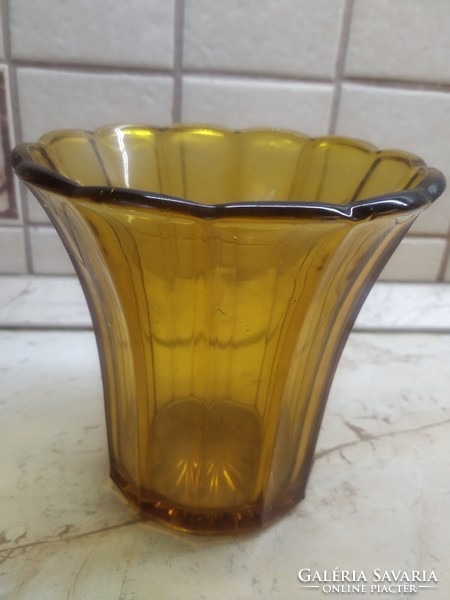 Amber yellow glass jar for sale!