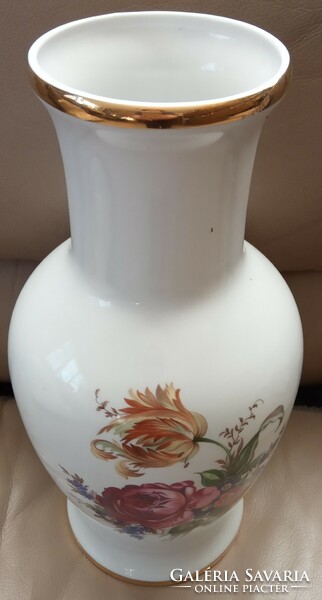 Régi Hollóházi nagyméretű 35 cm virágdíszes porcelán váza