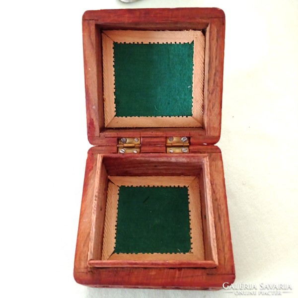 Carved wooden box with shell inlay