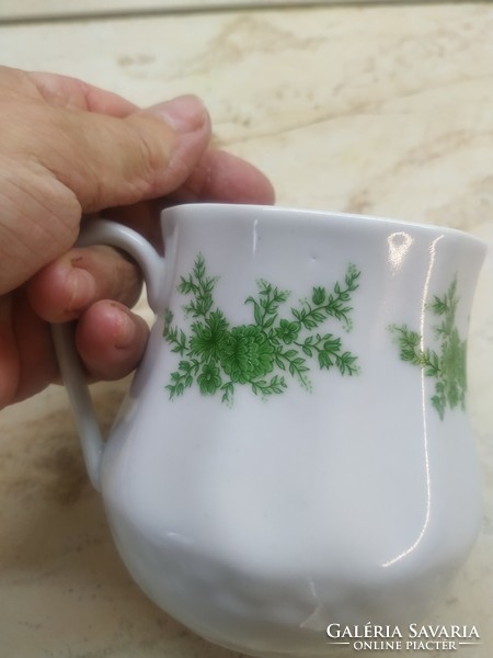 Hollóháza porcelain cups and glasses for sale! Porcelain glass with green pattern, stem for sale!